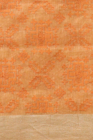 Bavanchi Border With Geometric Pattern Peach Orange Linen Saree