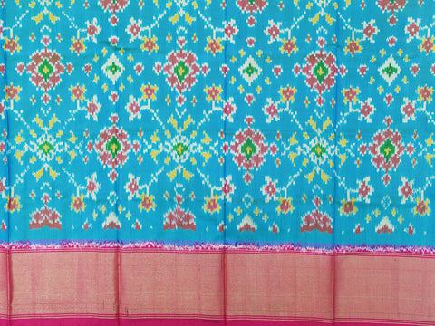 Bavanchi Border With Ikat Design Cerulean Blue Pochampally Silk Unstitched Pavadai Sattai Material