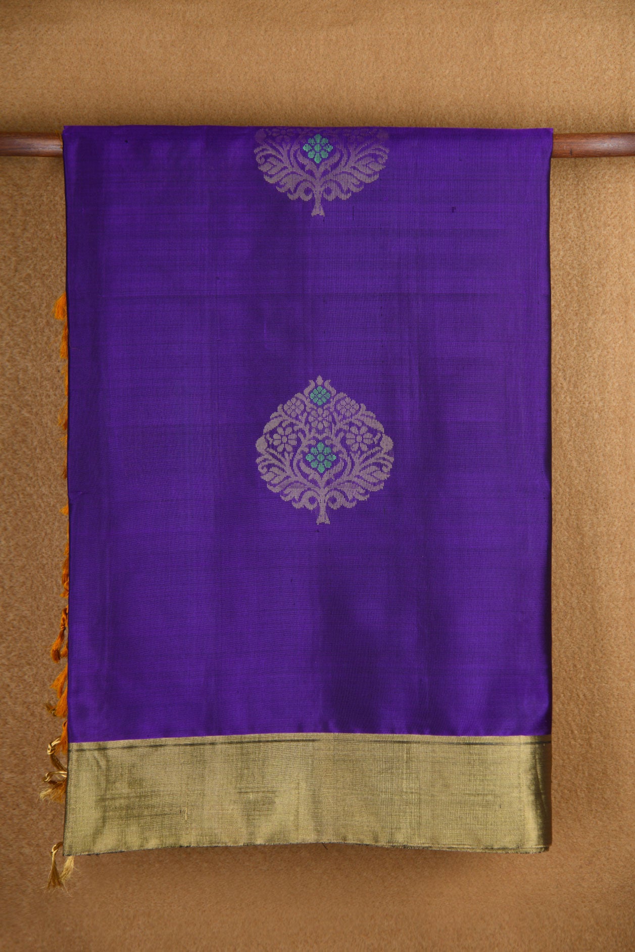 Bavanchi Border With Meenakari Work Floral Buttas Brinjal Purple Soft Silk Saree