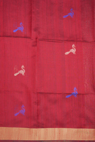 Bavanchi Border With Peacock Threadwork Motifs Ruby Red Jute Silk Saree