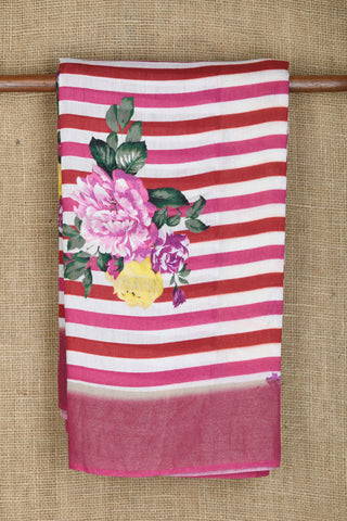 Bavanchi Border With Stripes And Botanical Digital Printed Multicolor Soft Tussar Silk Saree