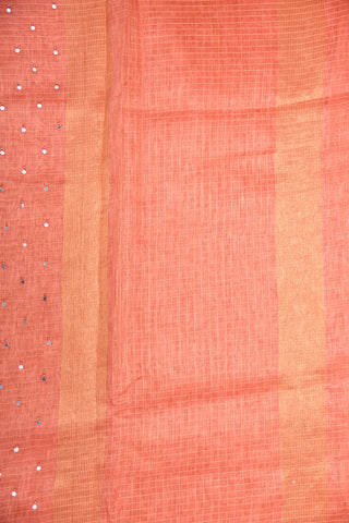 Bavanchi Border With Mirror Work Salmon Pink Tussar Silk Saree