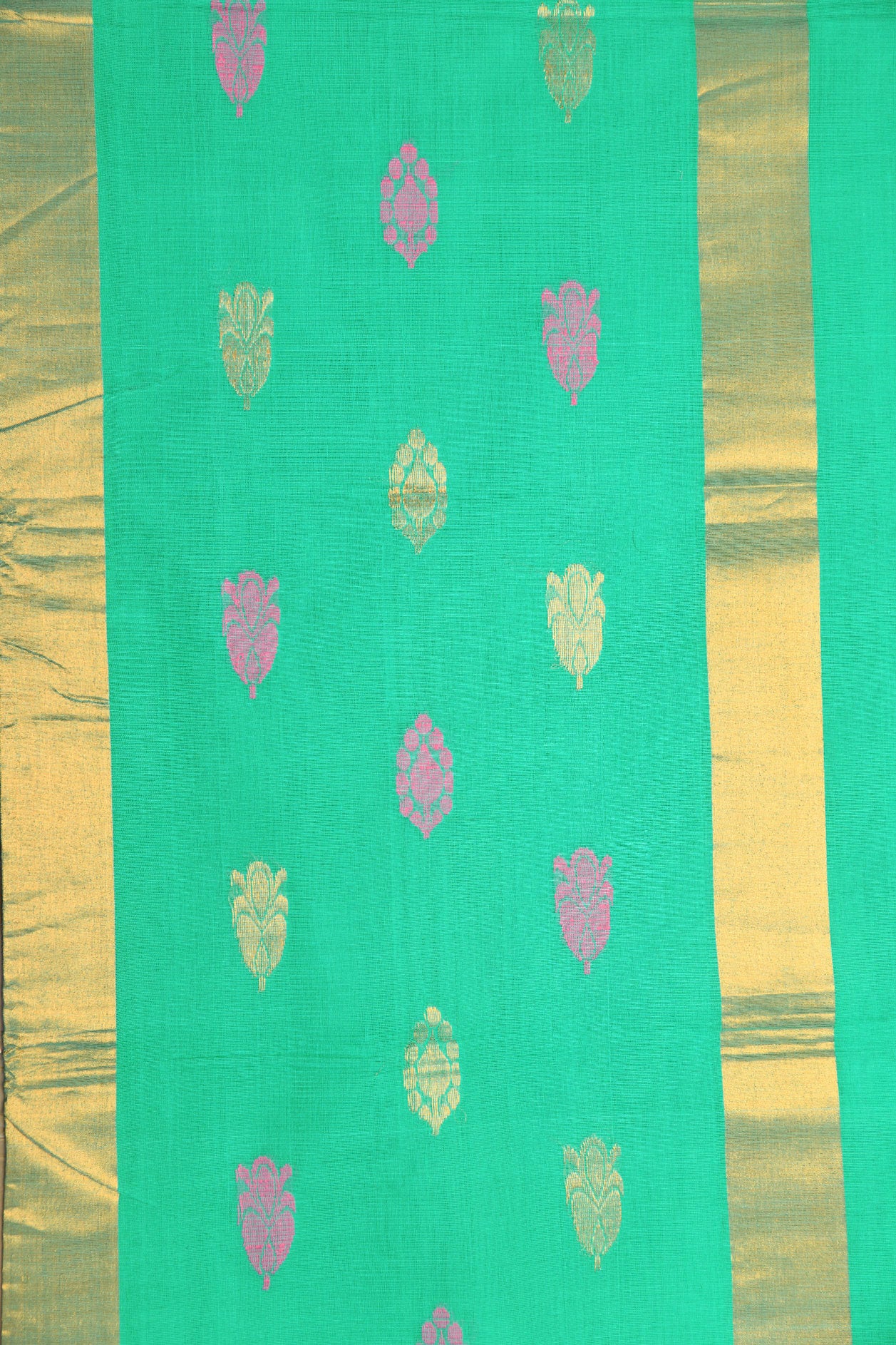 Bavanchi Zari Border With Thread And Zari Buttas Mint Green Venkatagiri Cotton Saree