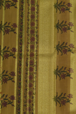 Beige Small Floral Design Printed Kanchipuram Silk Saree