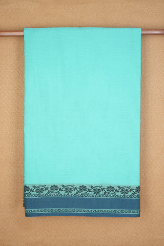 Floral Design Threadwork Border Turquoise Blue Bengal Cotton Saree