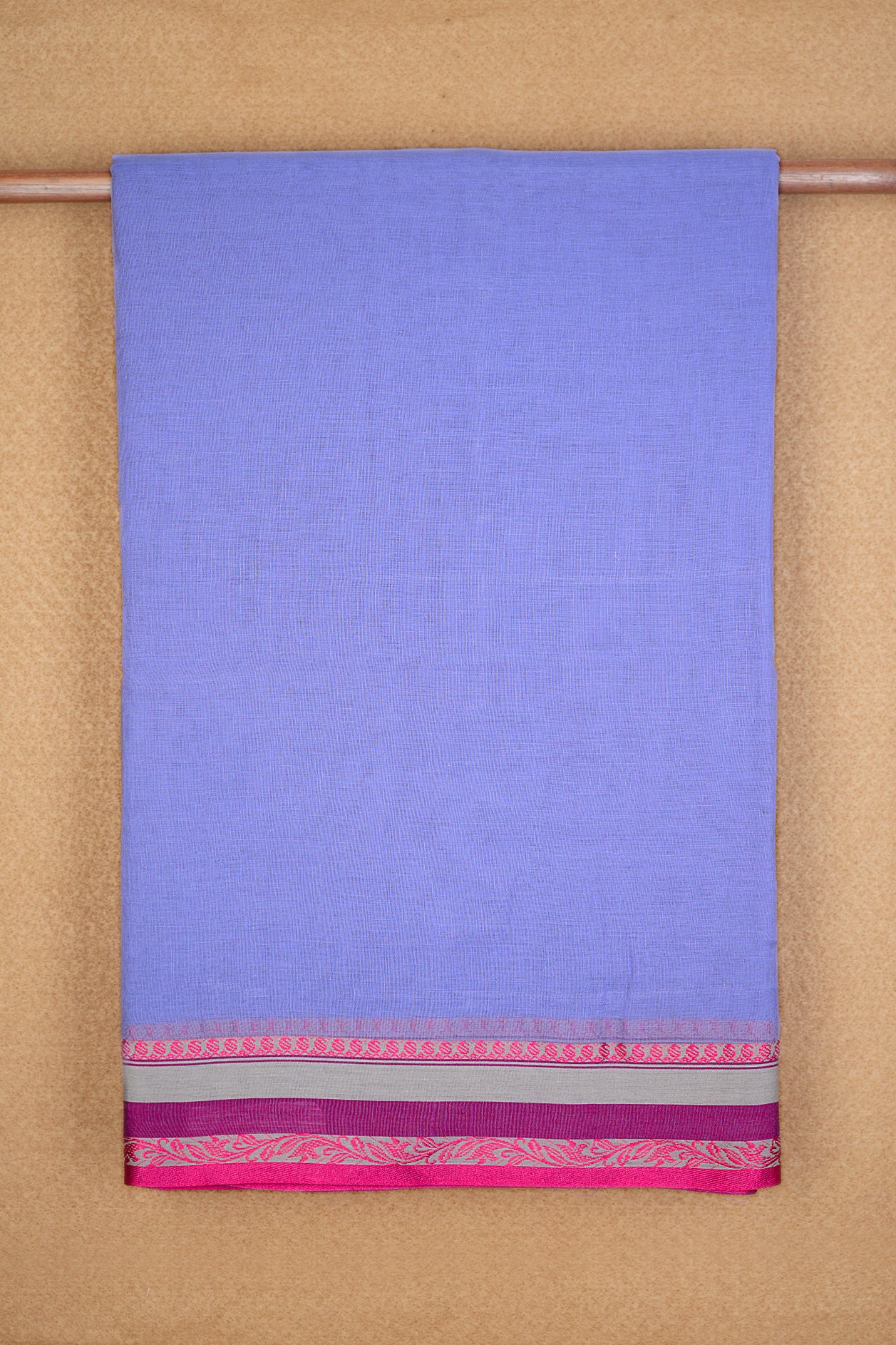 Paisley And Floral Design Threadwork Border Lavender Bengal Cotton Saree