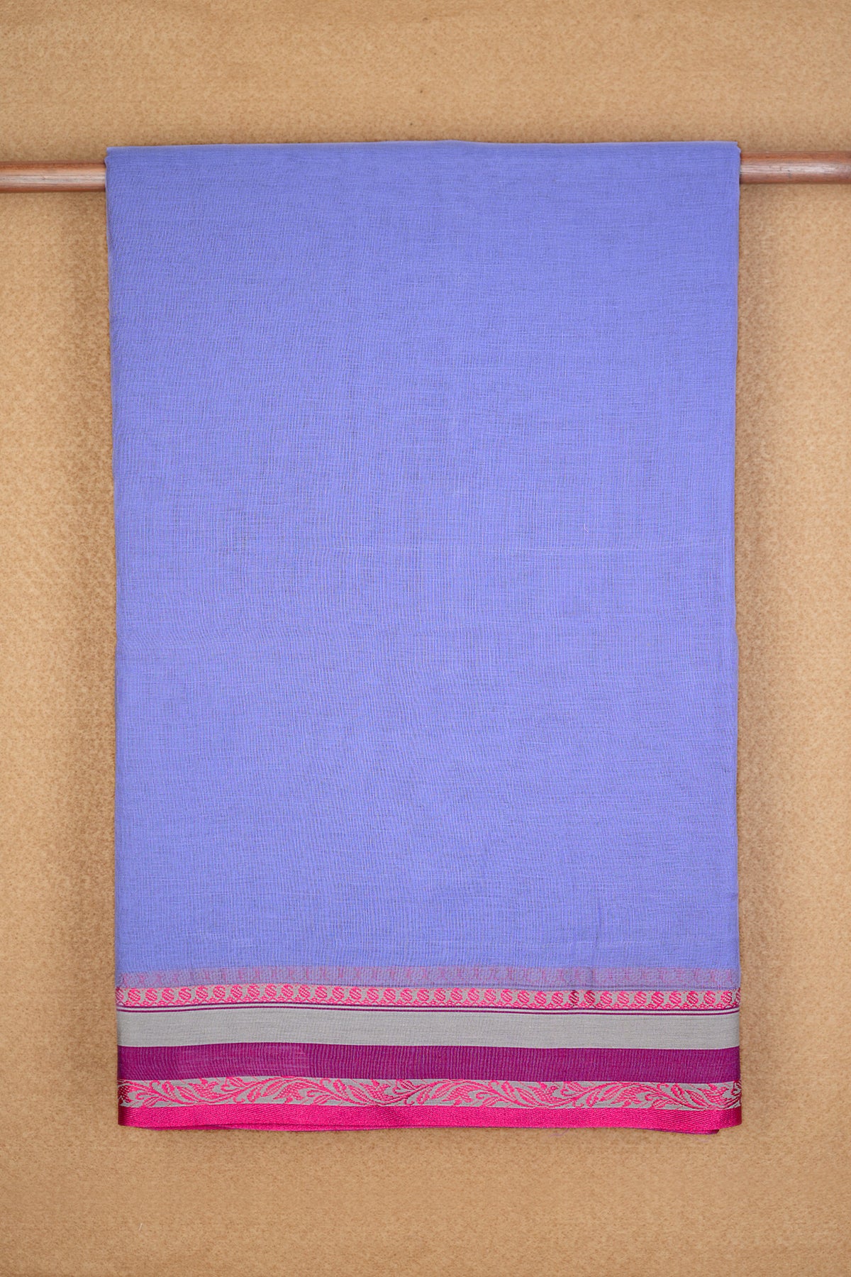 Paisley And Floral Design Threadwork Border Lavender Bengal Cotton Saree