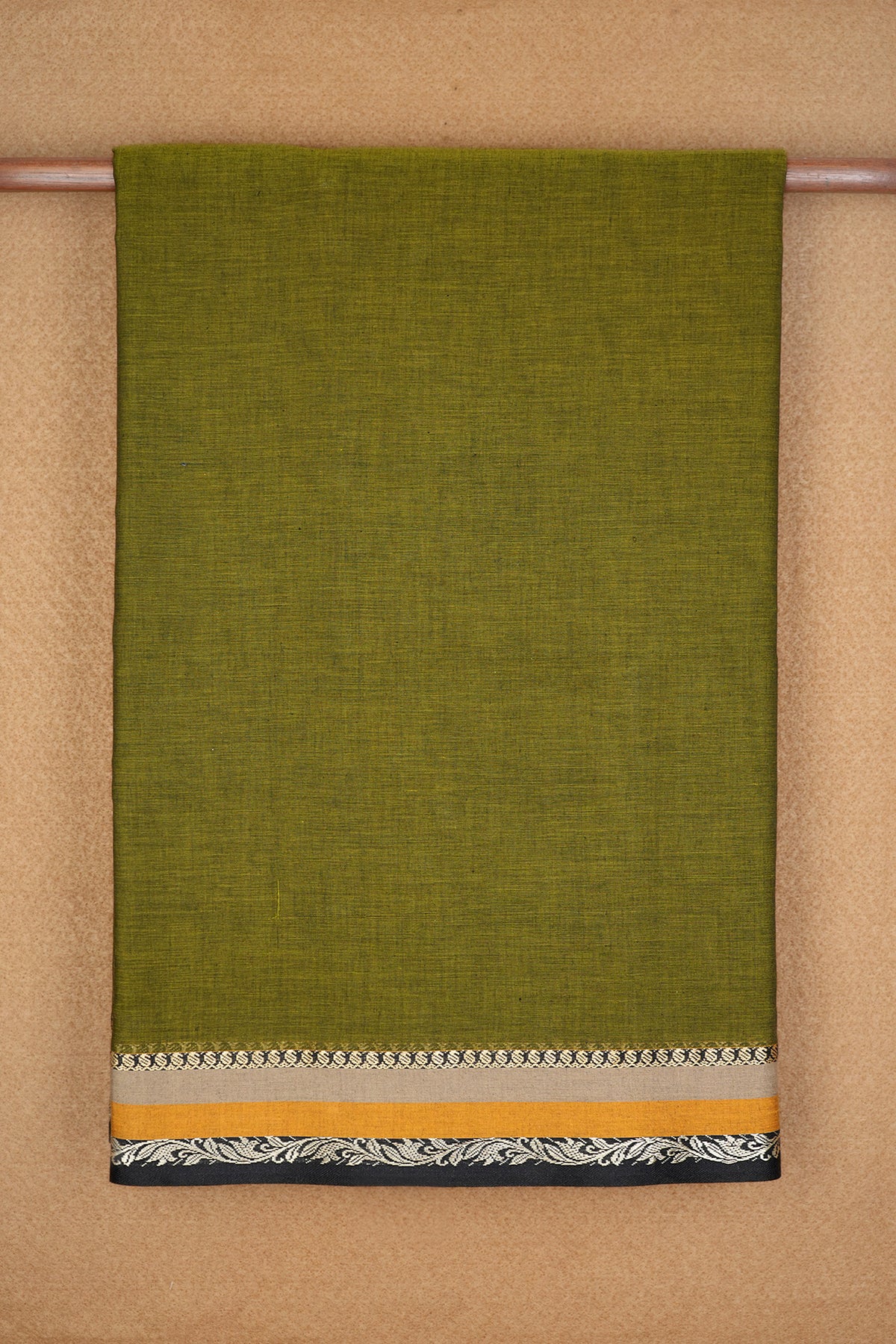 Paisley And Floral Design Threadwork Border Fern Green Bengal Cotton Saree