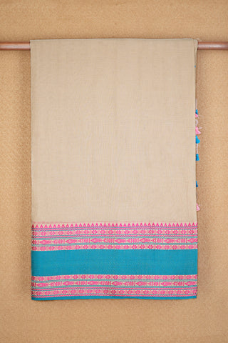 Big Threadwork Border Plain Beige  Bengal Cotton Saree