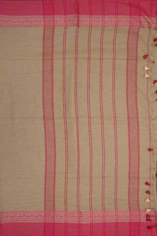 Traditional Threadwork Border Plain Khaki Brown Bengal Cotton Saree