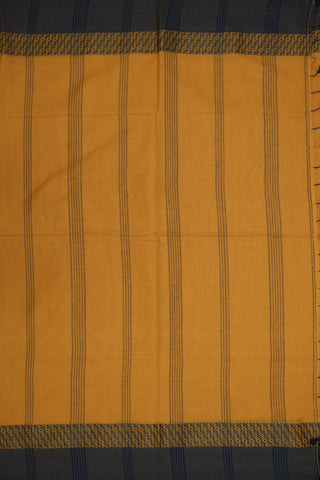 Arrow Design Threadwork Border Plain Mustard Yellow Bengal Cotton Saree