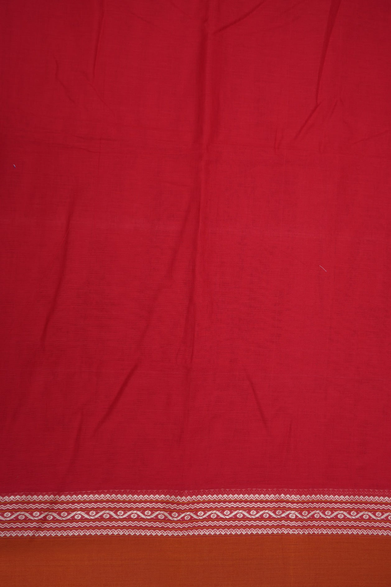 Traditional Threadwork Border Plain Scarlet Red Bengal Cotton Saree
