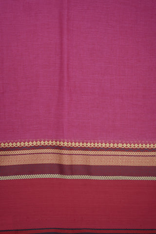 Big Threadwork Border Plain Rose Bengal Cotton Saree