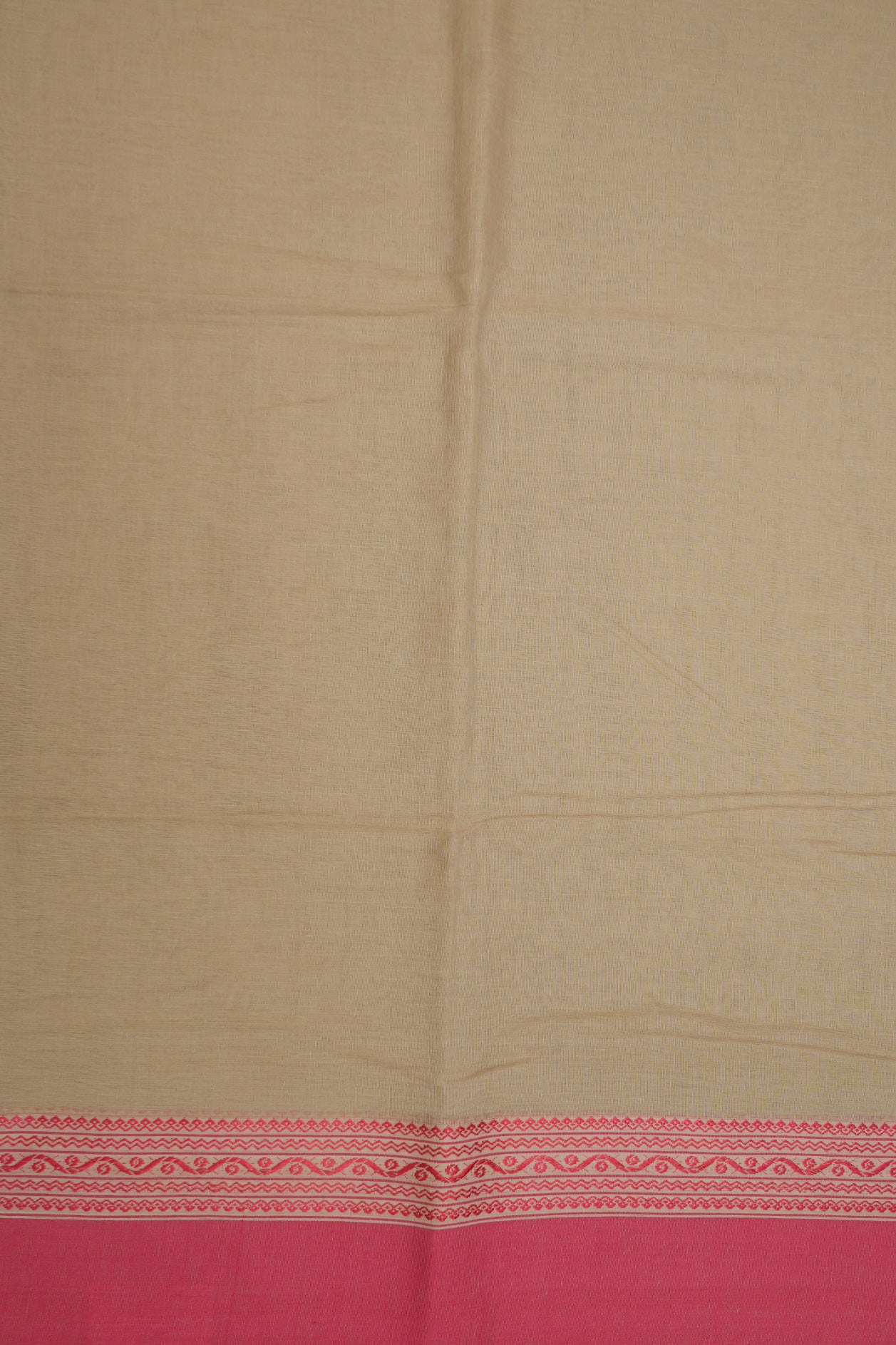 Traditional Threadwork Border Plain Khaki Brown Bengal Cotton Saree