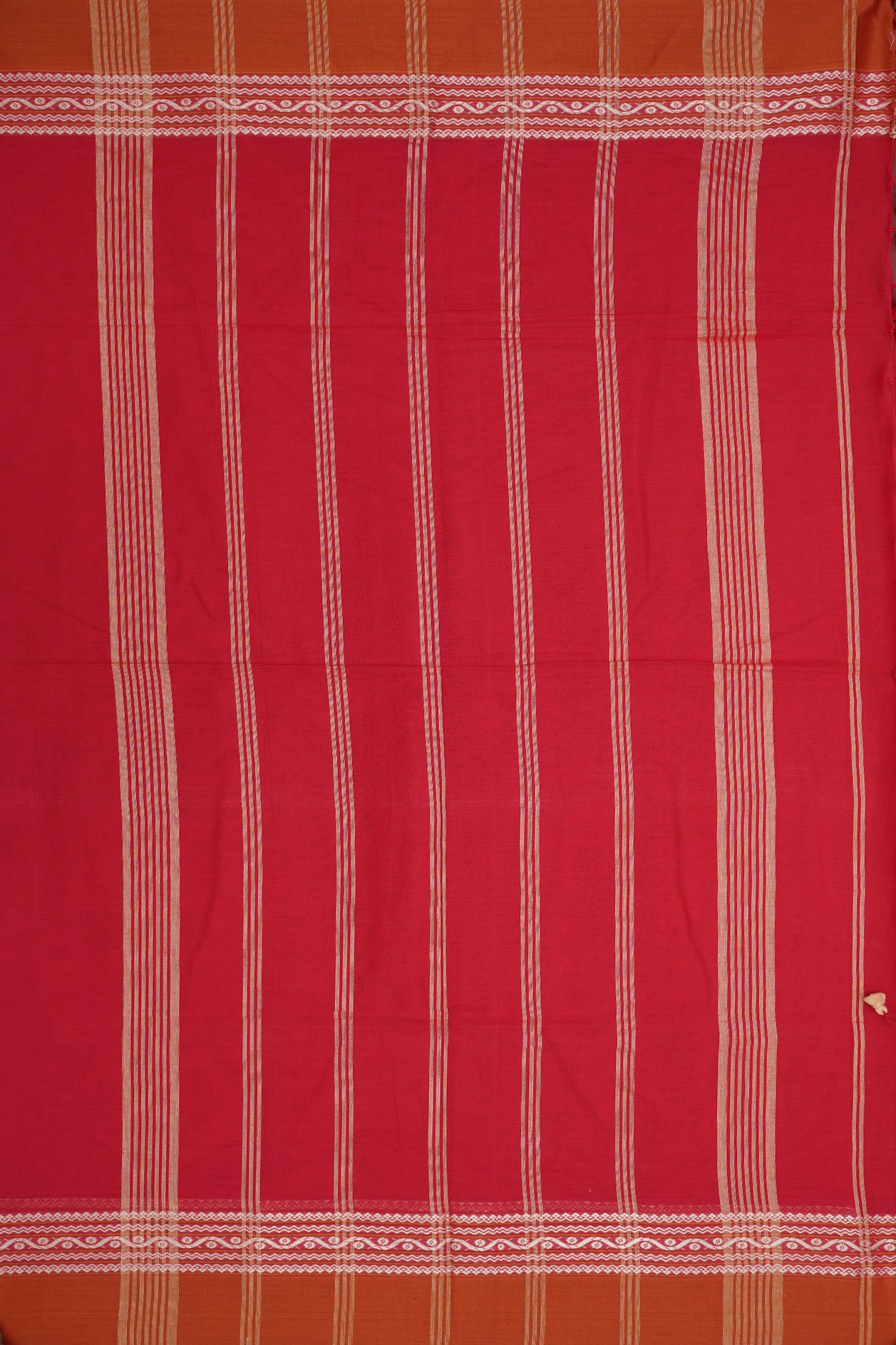 Traditional Threadwork Border Plain Scarlet Red Bengal Cotton Saree