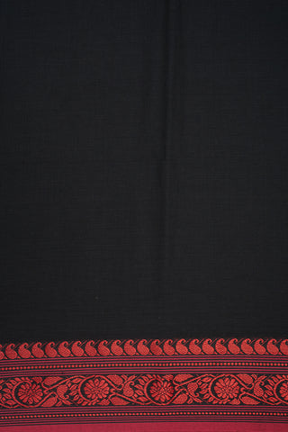 Paisley And Floral Threadwork Border Plain Black Bengal Cotton Saree