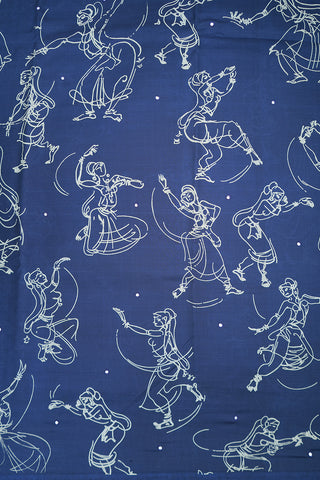 Bharatanatyam Design Royal Blue Printed Silk Saree