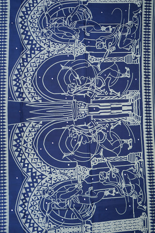 Bharatanatyam Design Royal Blue Printed Silk Saree