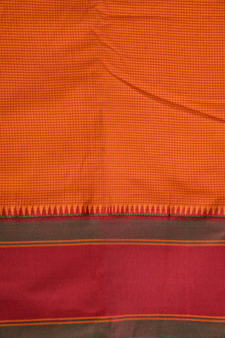 Big Border Checked Design Orange Dharwad Cotton Saree
