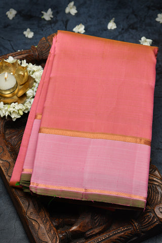 Big Border Copper Zari Pinkish Orange Kanchipuram Silk Saree
