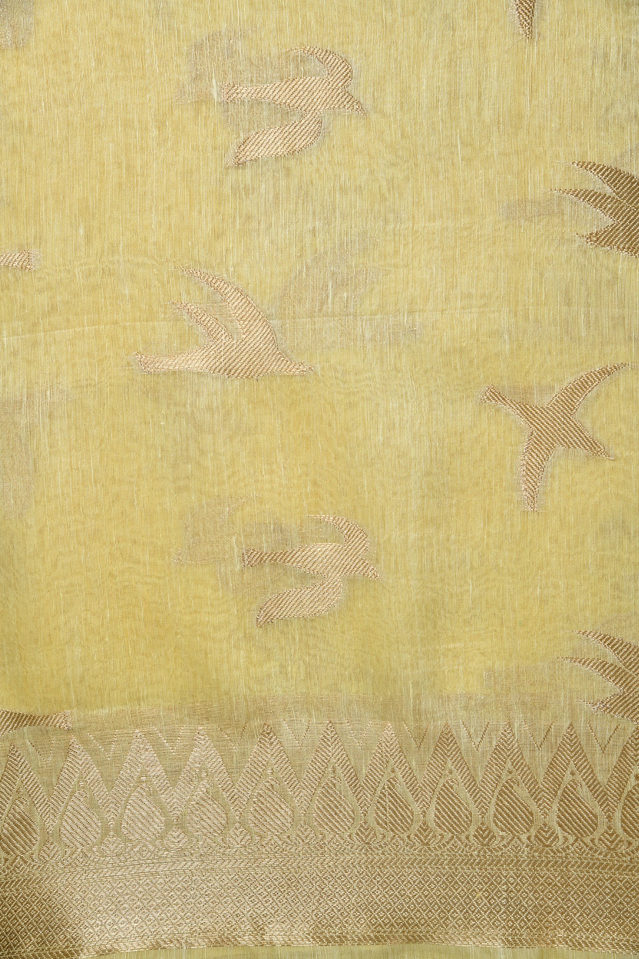 Birds Motif Pastel Yellow Linen Saree