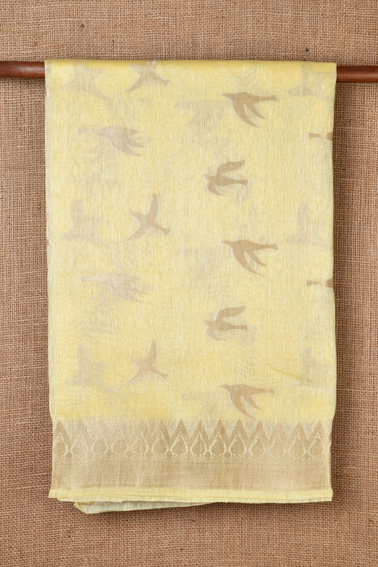 Birds Motif Pastel Yellow Linen Saree