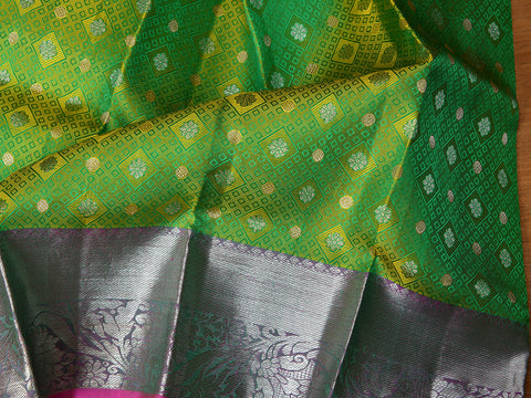 Big Border With Diamond Design Green Kanchipuram Silk Pavada Sattai Material