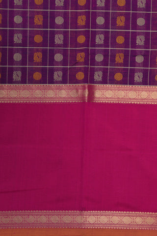 Big Zari Border With Checks And Thread Work Buttas Purple Silk Cotton Saree