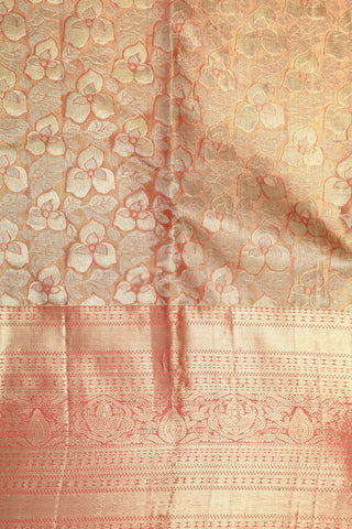 Big Border With Floral Design Gold Tissue Peach Kanchipuram Silk Saree