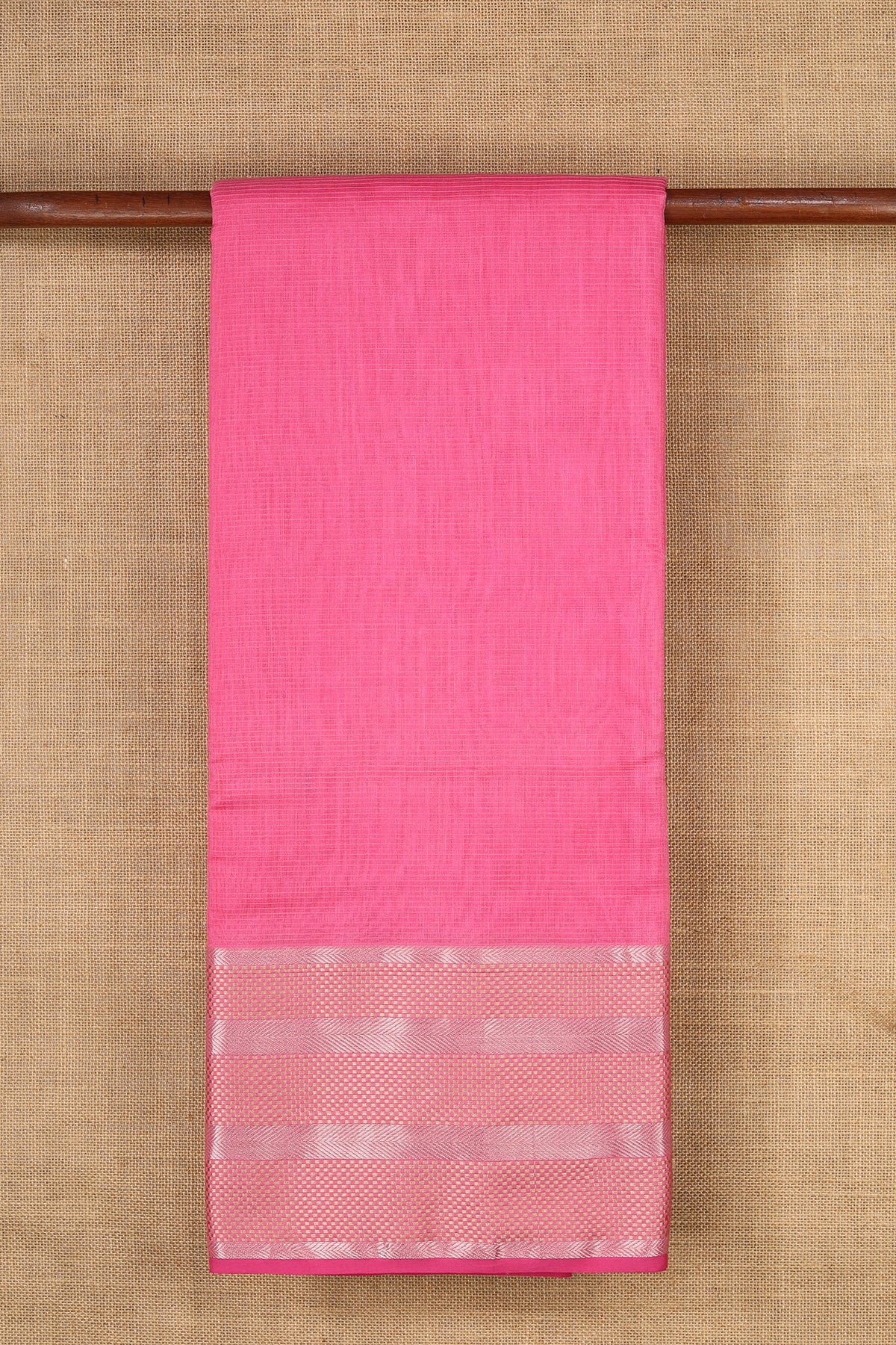 Big Border With Self Stripes Rose Pink Maheswari Cotton Saree