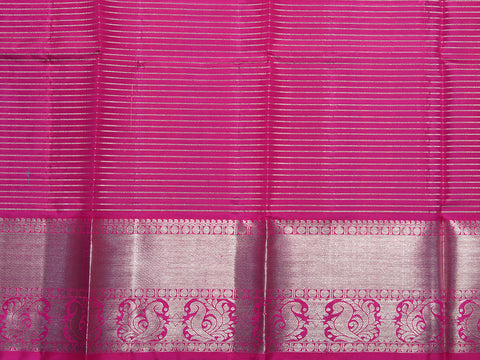 Big Border With Stripes And Paisley Butta Ramar Blue Kanchipuram Silk Unstitched Pavadai Sattai Material