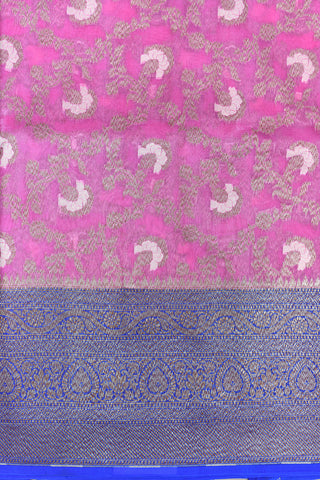 Big Contrast Antique Zari Border With Jangla Pattern Pink Banaras Silk Saree