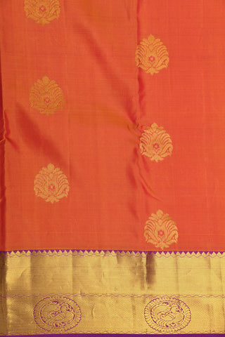 Big Contrast Border In Buttas Pinkish Orange Kanchipuram Silk Saree