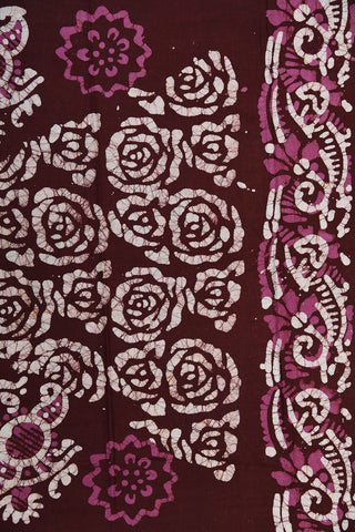 Big Contrast Border With Batik Printed Mauve Pink Cotton Saree