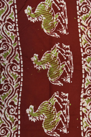 Big Contrast Border With Batik Printed Pear Green Cotton Saree