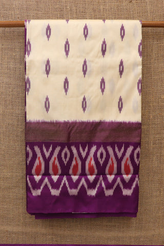 Big Contrast Border With Ikat Design Ivory Pochampally Silk Saree