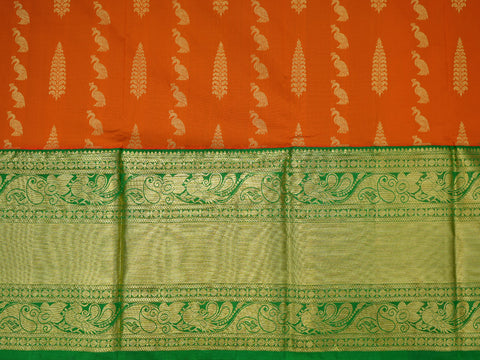 Big Contrast Border With Peacock And Tree Buttas Bright Orange Silk Pavadai Sattai Material