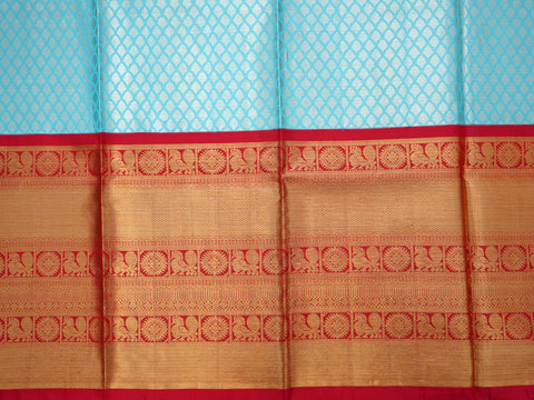 Big Contrast Korvai Border With Light Blue Silk Pavadai Sattai Material