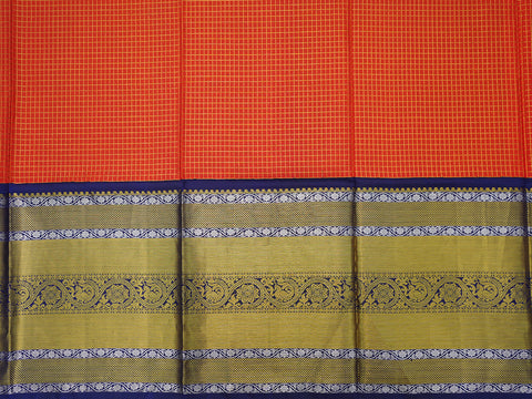 Big Contrast Korvai Border With Zari Checks Bright Orange Silk Pavadai Sattai Material