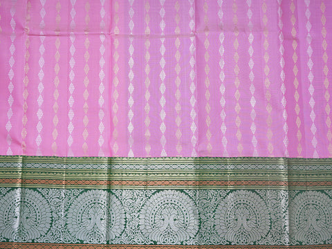 Big Contrast Peacock And Floral Zari Border With Motifs Orchid Pink Pavadai Sattai Material