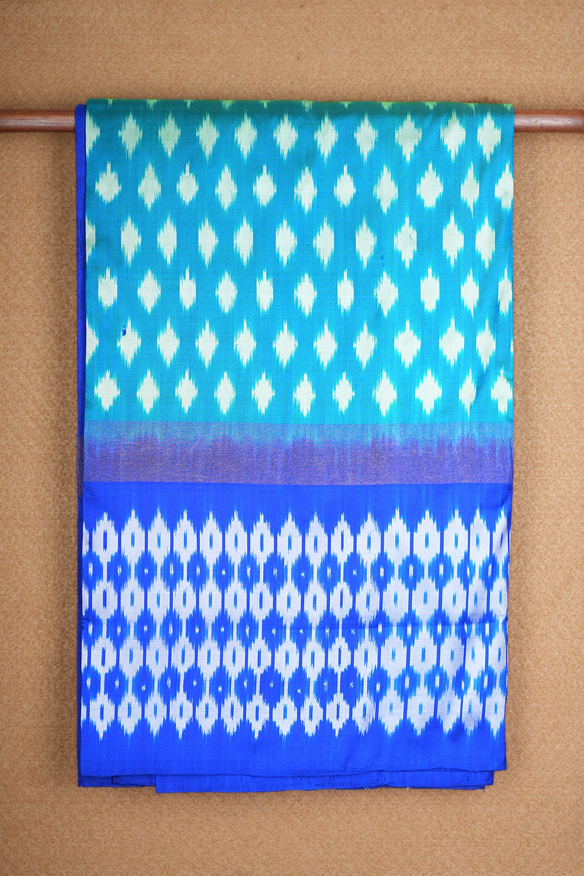 Big Contrast Zari Border Sea Blue Pochampally Handloom Silk Saree