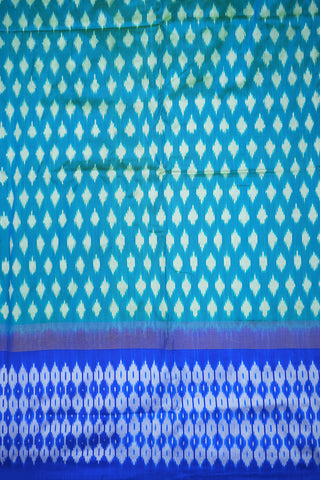 Big Contrast Zari Border Sea Blue Pochampally Handloom Silk Saree