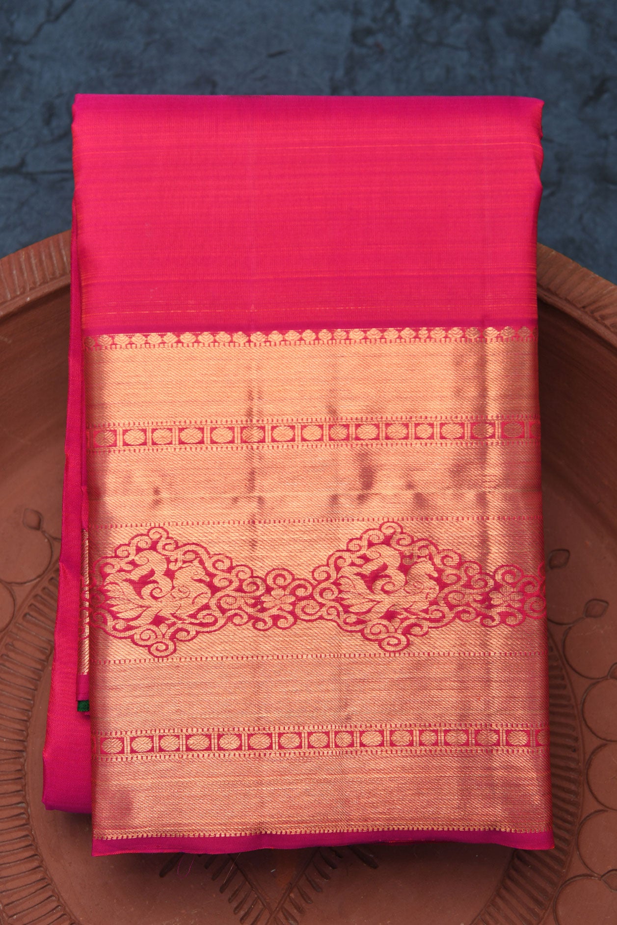 Big Copper Zari Border Traditional Butta Rani Pink Kanchipuram Silk Saree