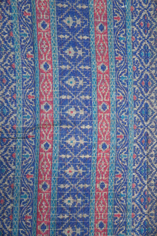 Big Floral Zari Border With Geometric Pattern Cerulean Blue Semi Kota Cotton Saree
