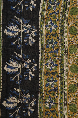 Big Paisley Border With Floral Printed Mehandi Green Maheswari Silk Cotton Saree