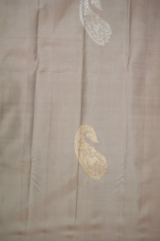 Big Paisley Zari Motifs Biscuit Color Kanchipuram Silk Saree