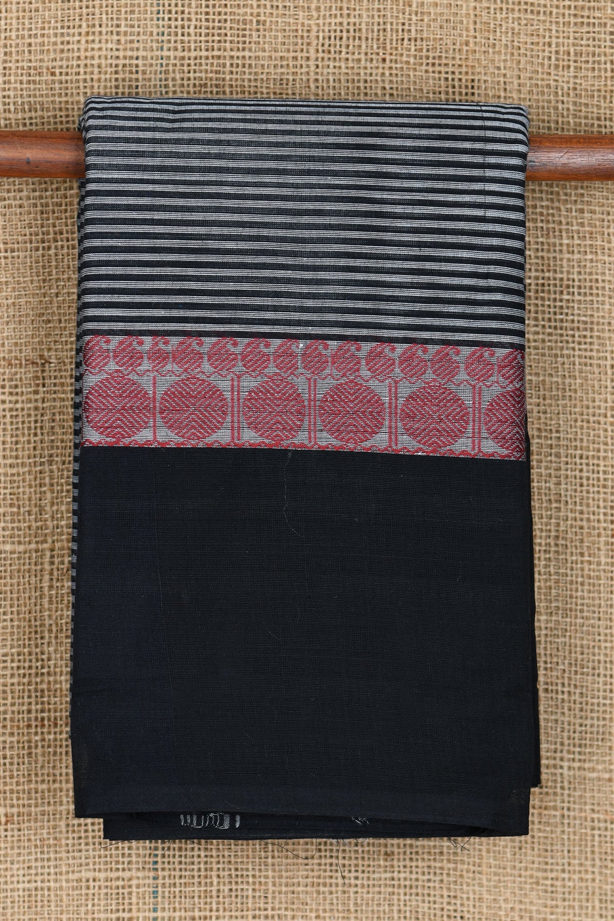 Big Plain And Rudraksh Border In Stripes White And Black Chettinad Cotton Saree