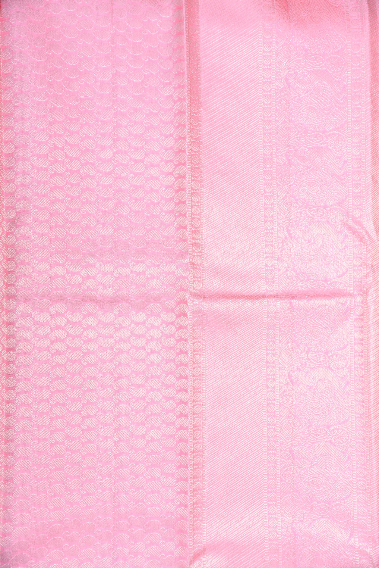 Big Silver Zari Border In Brocade Baby Pink Kanchipuram Silk Saree