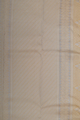 Big Silver Zari Border With Brocade Bindi Buttis Dusty Yellow Kanchipuram Silk Saree