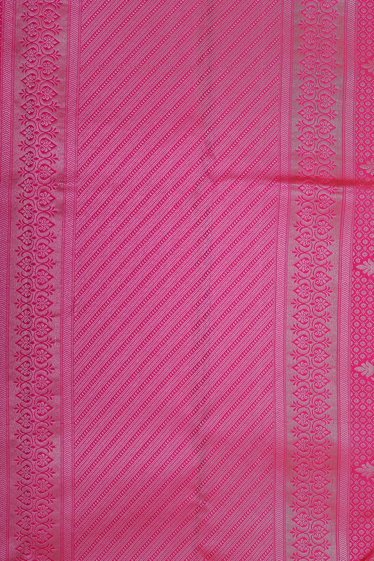 Big Silver Zari Border With Brocade Bindi Buttis Hot Pink Kanchipuram Silk Saree
